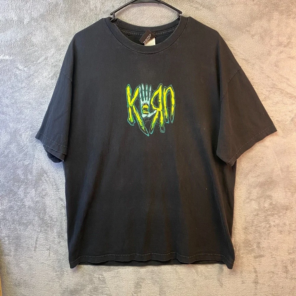 Vintage 2001 Giant Korn T-Shirt XLARGE Black Double Sided Band Tee